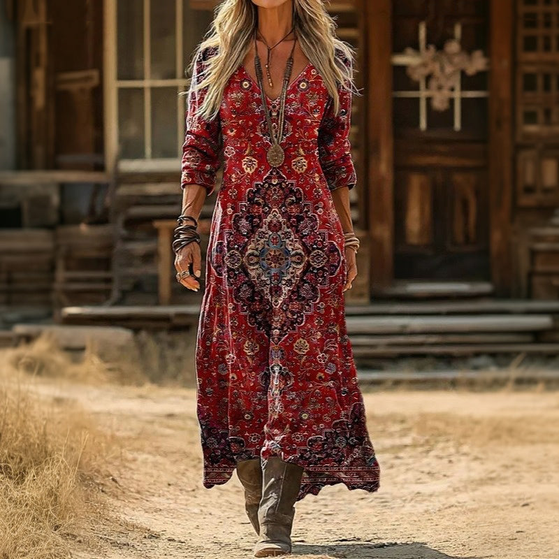 Evelyn | Robe décontractée à manches longues inspirée du vintage