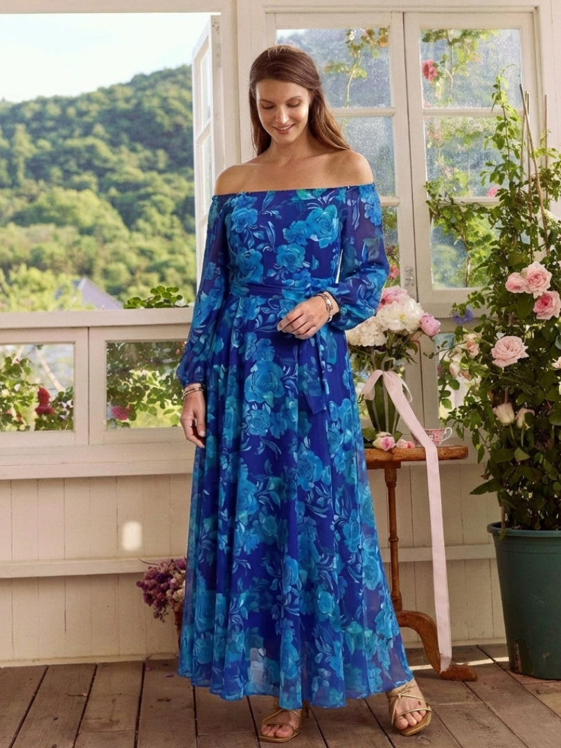 Aspen | Robe maxi florale à épaules dénudées