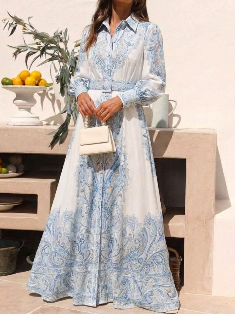 Sierra | Robe maxi à manches longues imprimée et col montant