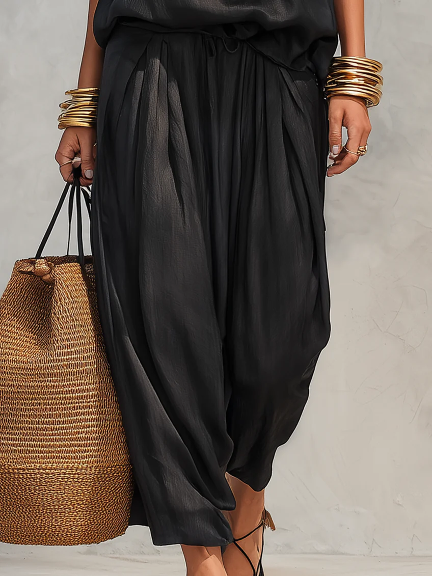 Ensemble Top à Col Halter et Pantalons Plissés