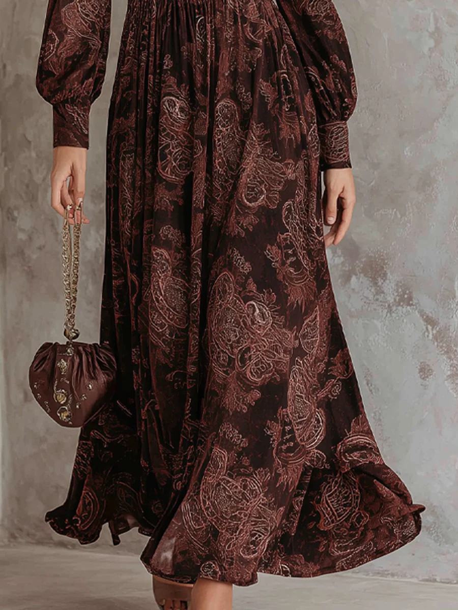 Ariane™ | Robe maxi avec imprimé paisley et taille accentuée