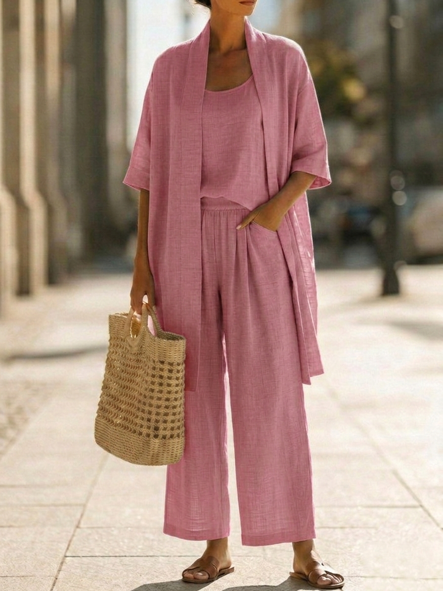 Elena | Ensemble Minimaliste en Coton et Lin en Trois Pièces