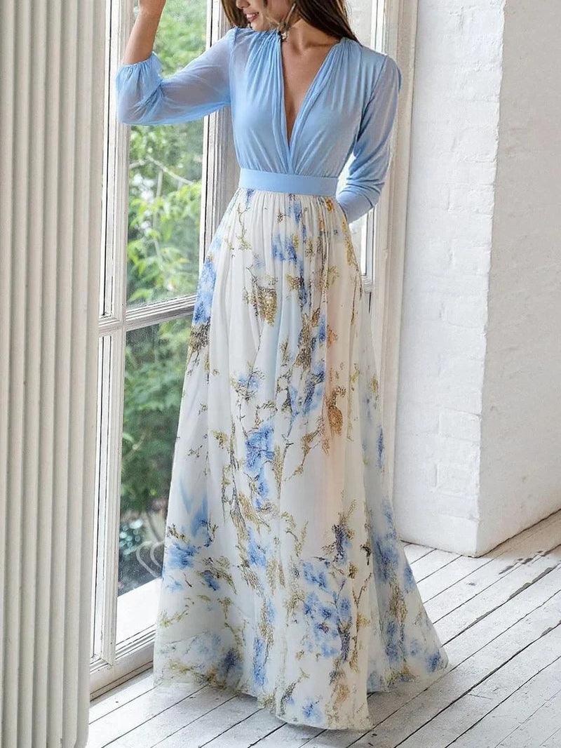 Madeleine | Robe maxi à imprimé floral époustouflant avec décolleté en V