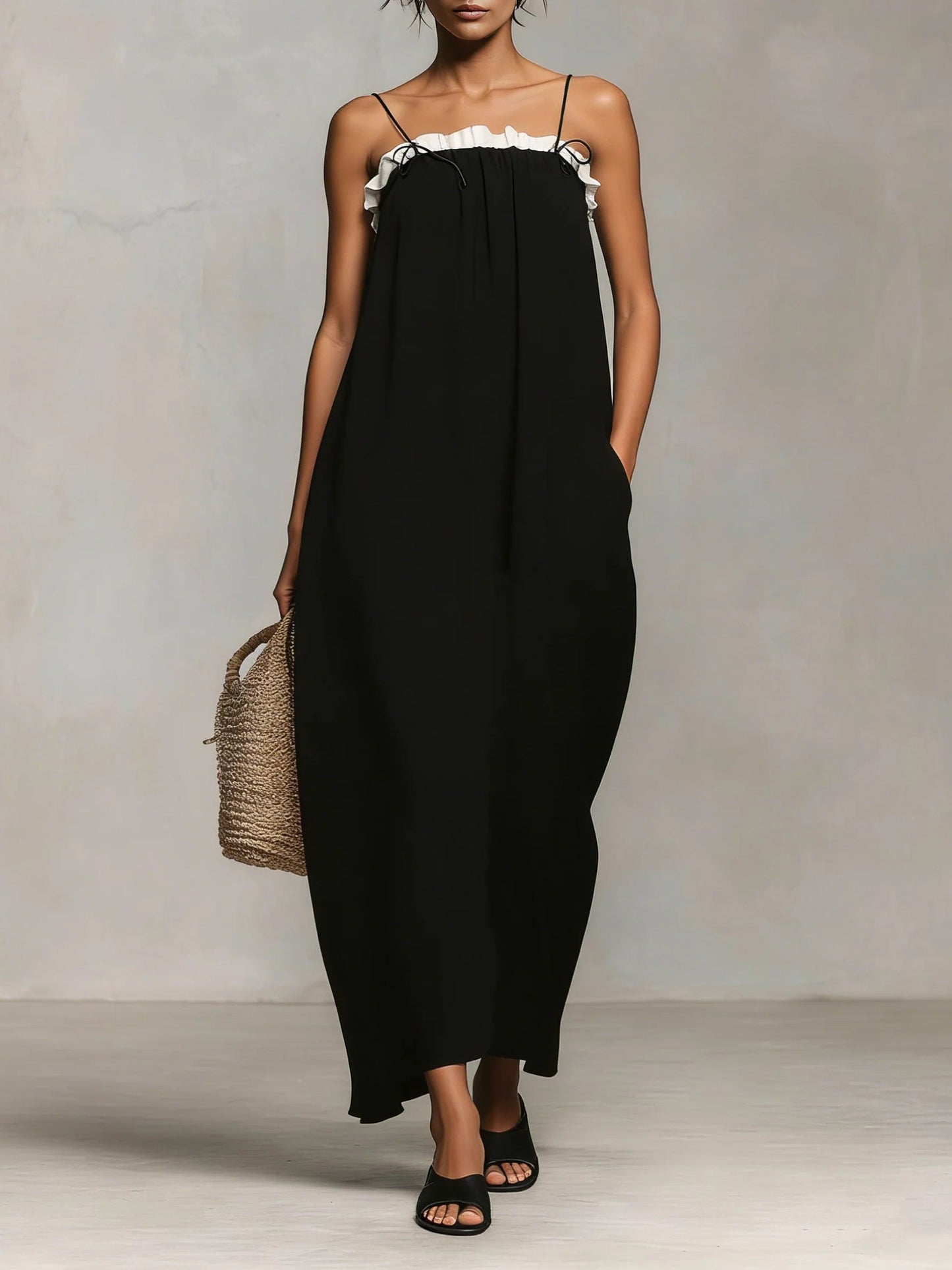 Mirelle™ | Robe Maxi avec Blocs de Couleur et Bretelles Spaghetti