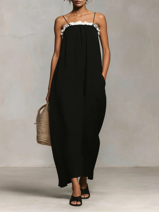 Mirelle™ | Robe Maxi avec Blocs de Couleur et Bretelles Spaghetti
