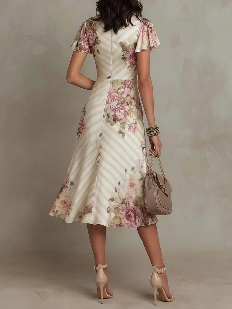 Alba | Robe Midi Drapée Élégante à Fleurs