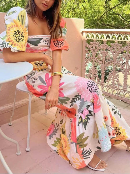 Ivy | Robe Maxi à Imprimé Floral avec Décolleté Carré pour les Vacances