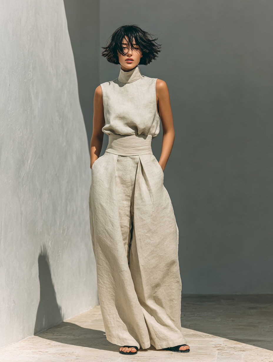 Lili – Ensemble minimaliste en coton et toile : débardeur et pantalon ample pour femmes