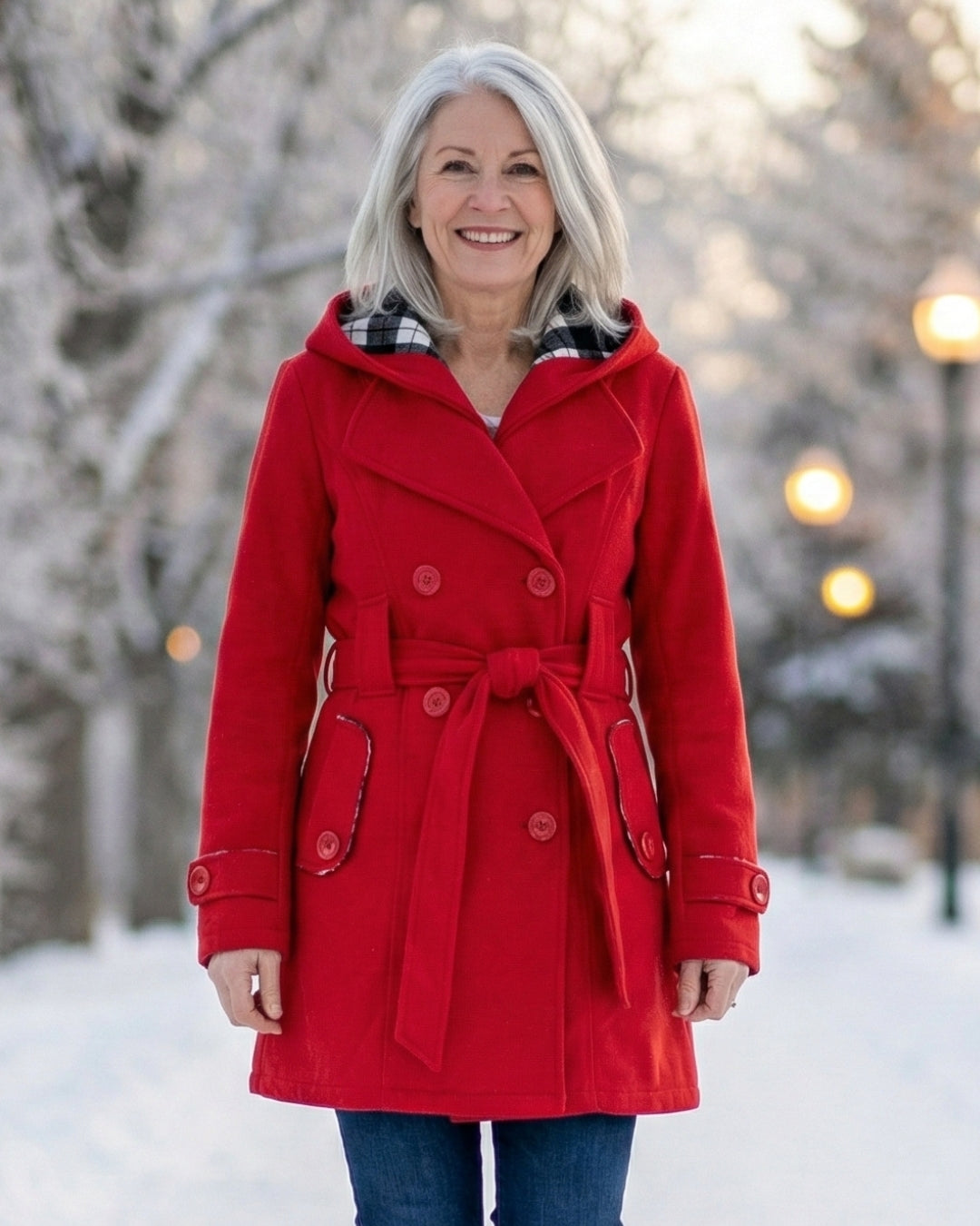 Olga | Wełniany płaszcz z kratkowanym kołnierzem