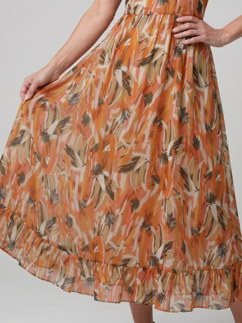 Quill | Robe midi à bretelles spaghetti avec imprimé abstrait