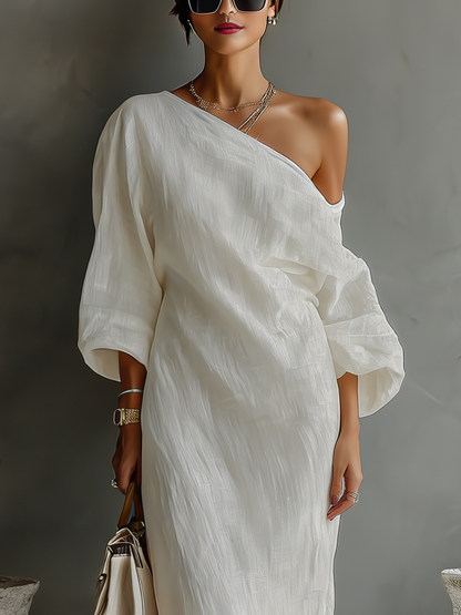 Robe en Lin Ivoire Sans Épaules