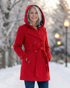 Olga | Wełniany płaszcz z kratkowanym kołnierzem