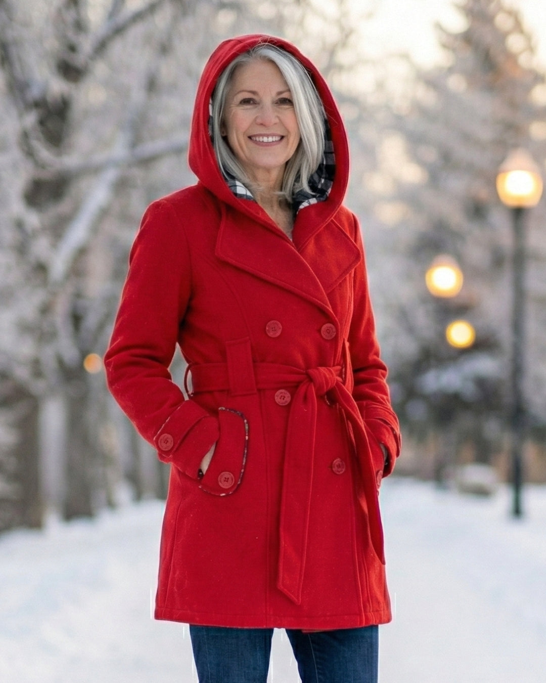 Olga | Wełniany płaszcz z kratkowanym kołnierzem