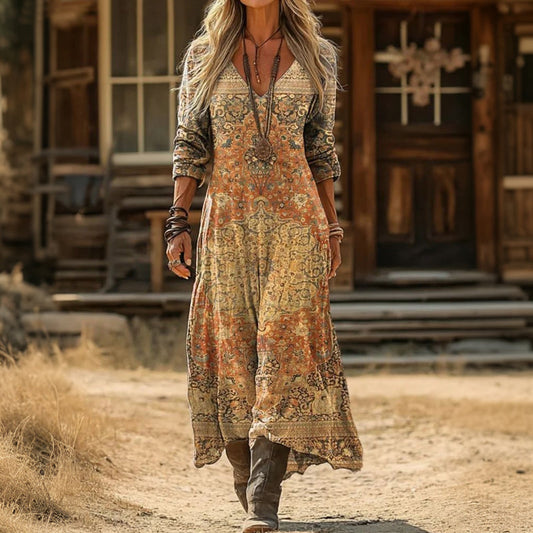 Evelyn | Robe décontractée à manches longues inspirée du vintage