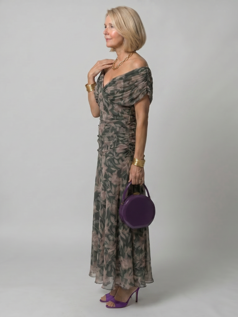 Calen | Robe Midi Décontractée à Épaules Dégagées