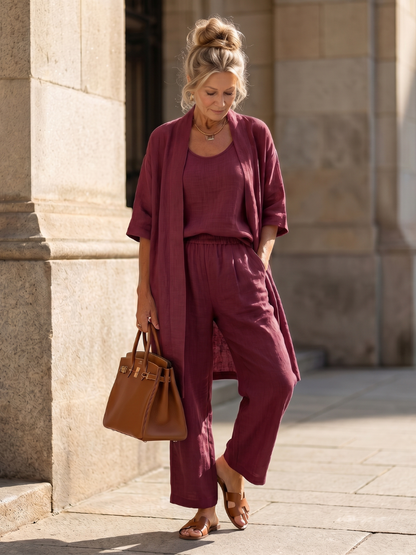Yael | Ensemble de Haut et Pantalon Décontracté en Trois Pièces