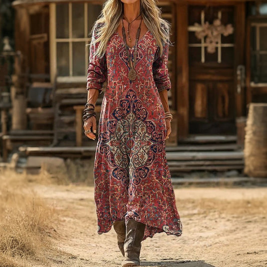 Evelyn | Robe décontractée à manches longues inspirée du vintage