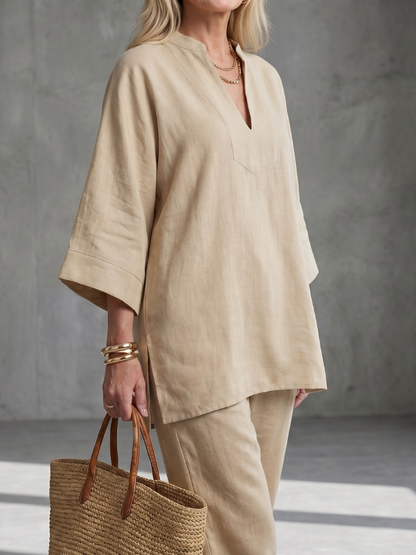 Georgiana | Ensemble Tunique V Col et Pantalon Froncé