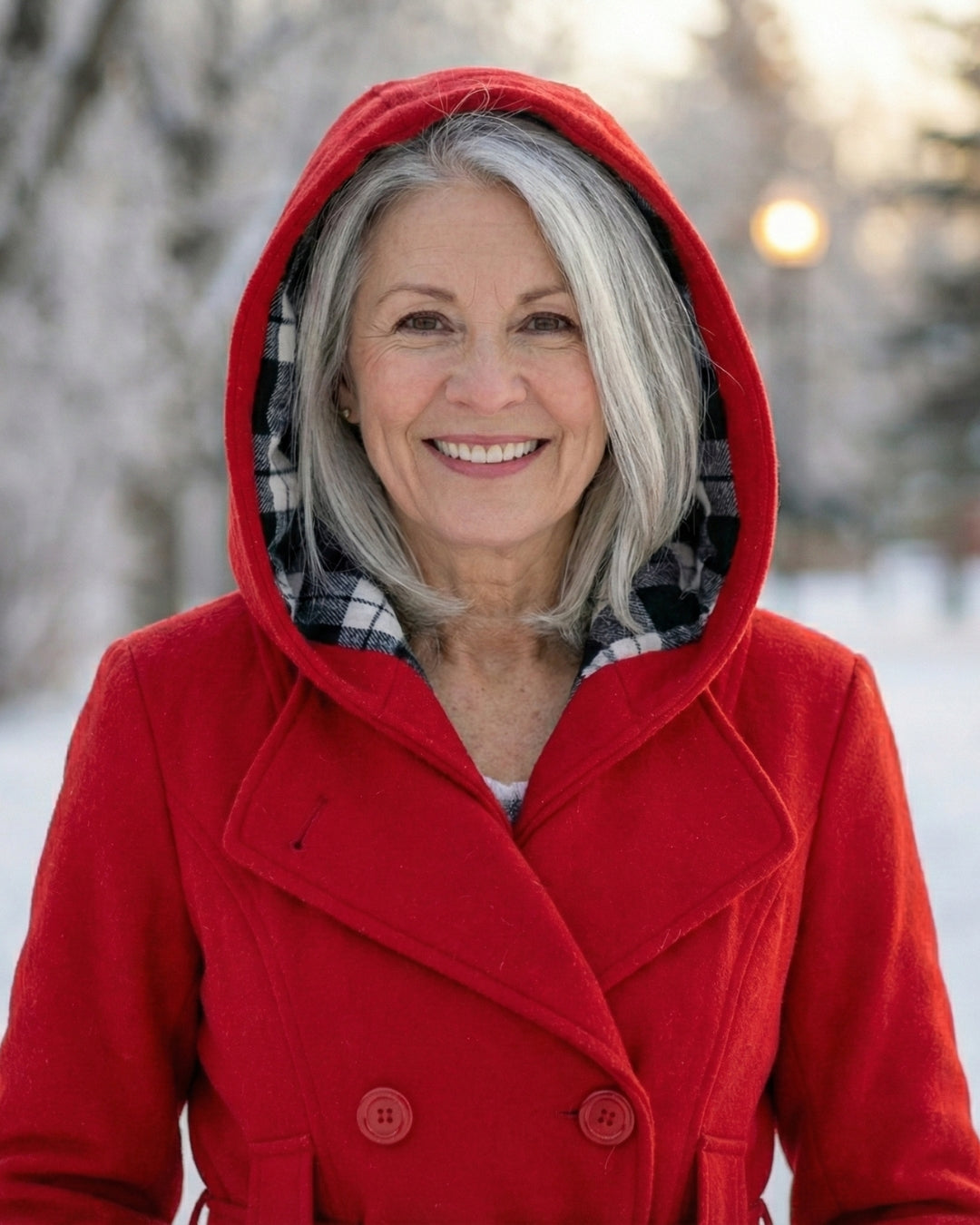 Olga | Wełniany płaszcz z kratkowanym kołnierzem