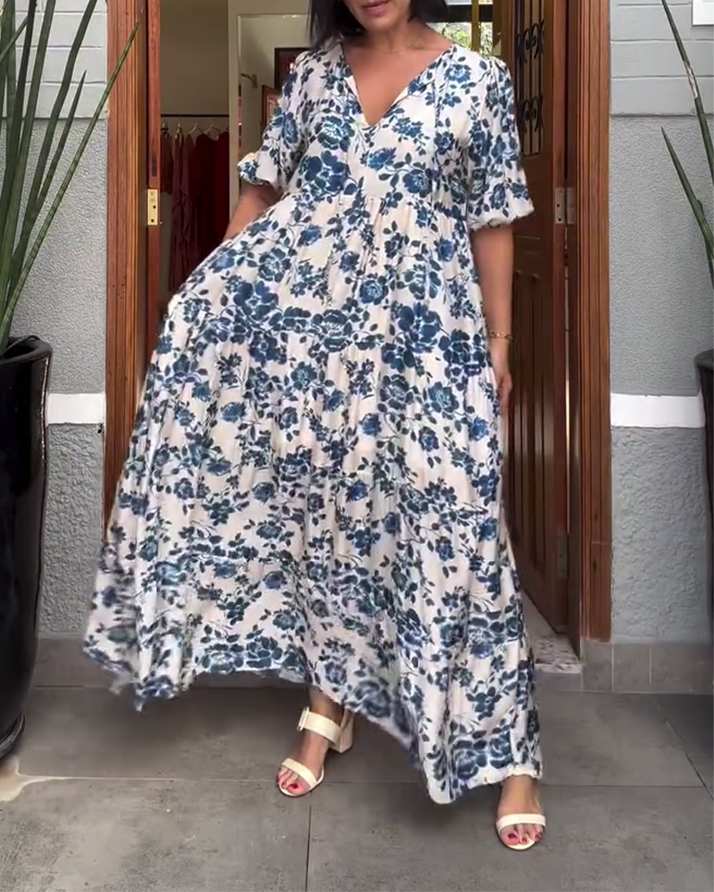 Brenda | Vestido Floral de Manga Corta