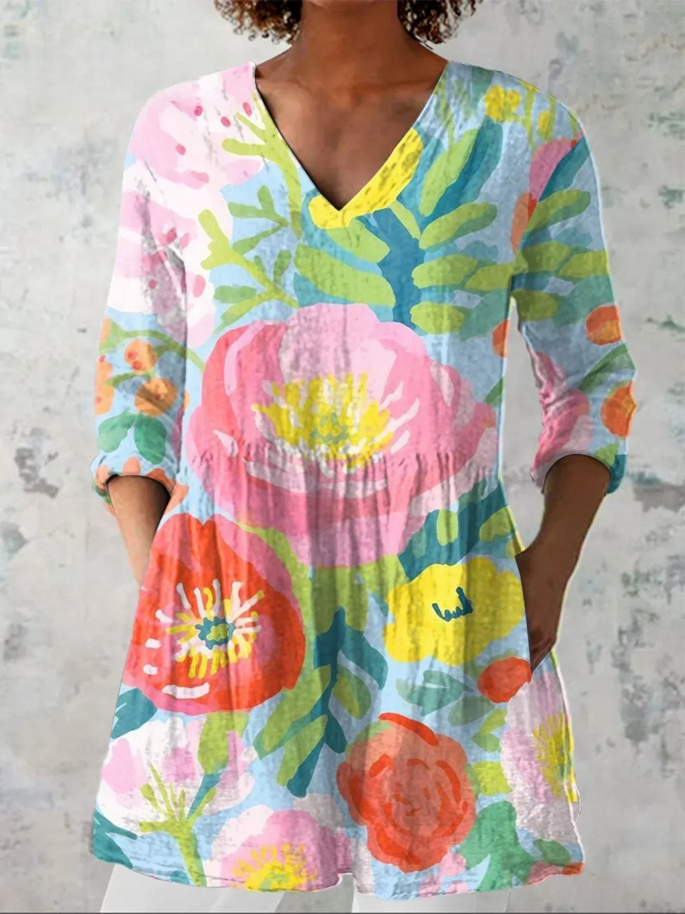 Chemise décontractée en lin avec imprimé floral pour femmes