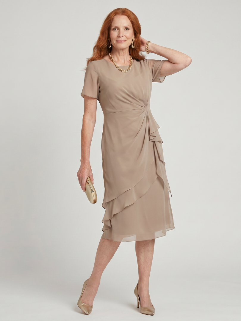Eira | Robe Midi à Manches Courtes avec Ourlet Superposé
