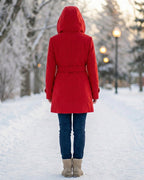 Olga | Wełniany płaszcz z kratkowanym kołnierzem