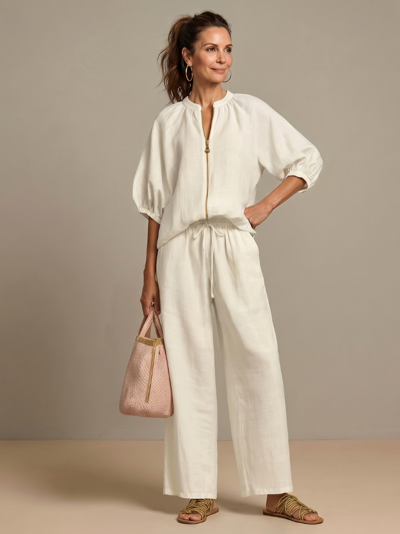 Natalia | Haut Blouson à Zip et Pantalon Large