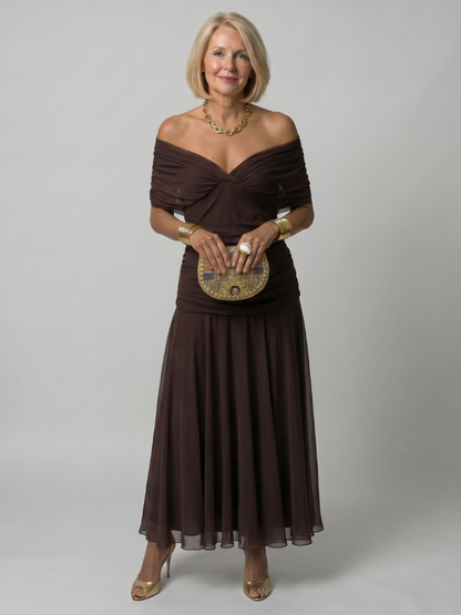 Calen | Robe Midi Décontractée à Épaules Dégagées