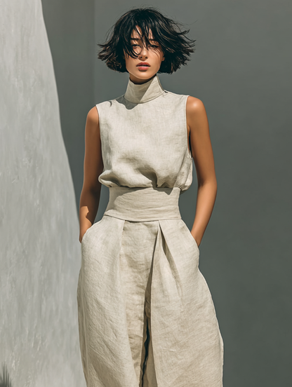 Lili – Ensemble minimaliste en coton et toile : débardeur et pantalon ample pour femmes