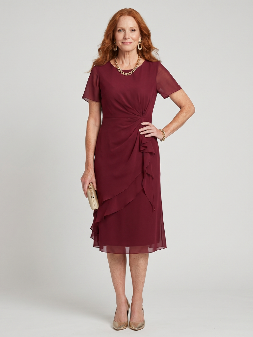 Eira | Robe Midi à Manches Courtes avec Ourlet Superposé