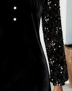 Karolina | Świąteczna Sukienka z Aksamitnym Blaskiem i Cekinowymi Rękawami