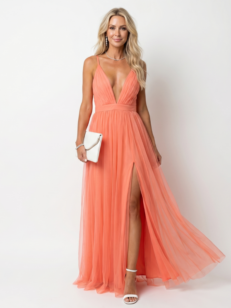 Tia | Robe Maxi Plissée à Décolleté en V Profond