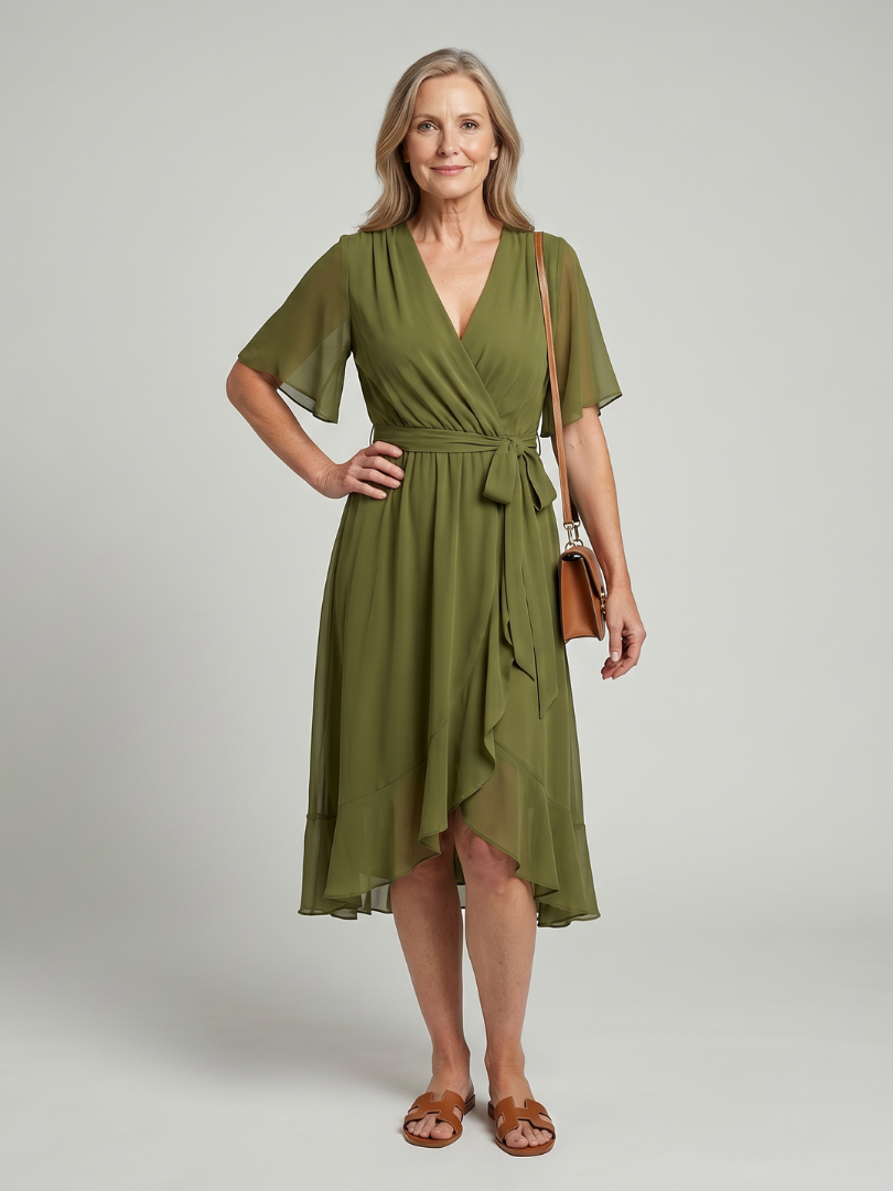 Keziah | Robe Midi à Manches Courtes avec Ourlet Doux et Fluide