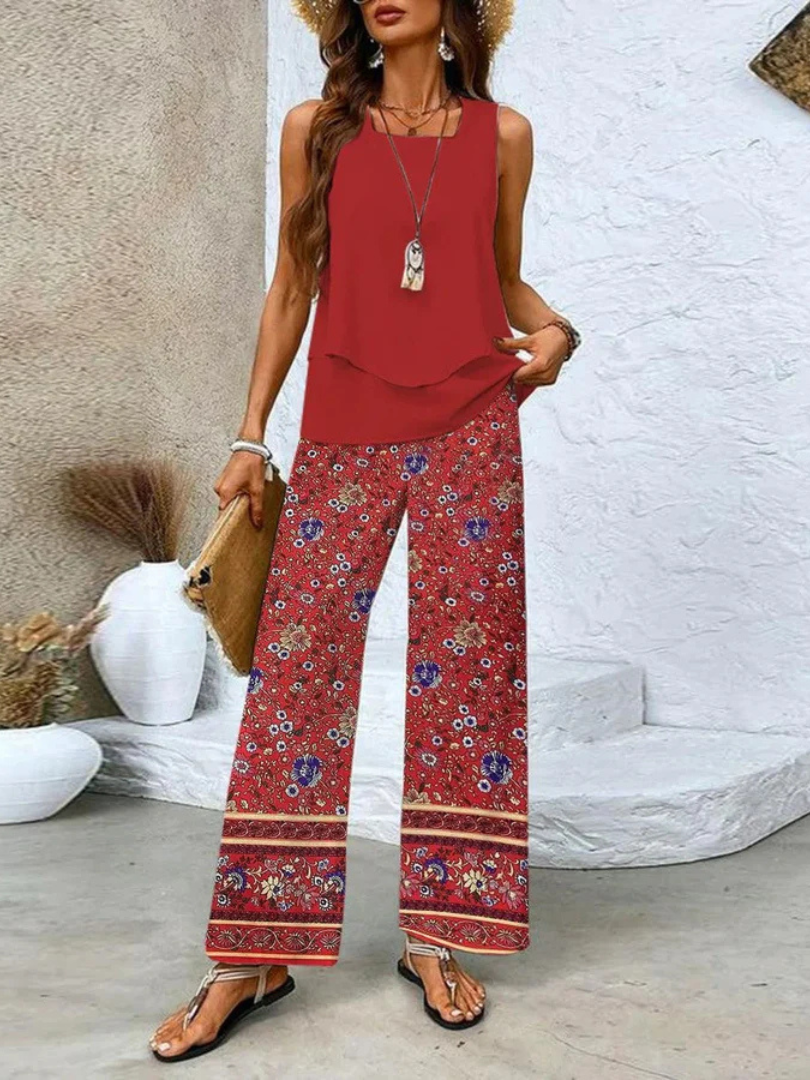 Ovelynra™ | Ensemble débardeur sans manches et pantalon à jambes larges
