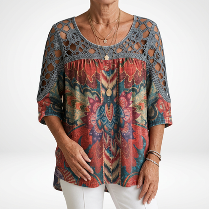 Claire | Ethnic Print Blouse Bohemian Natural Femininity