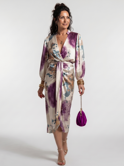 Valentina | Robe Midi Imprimée à Enveloppe Croisée avec Ceinture