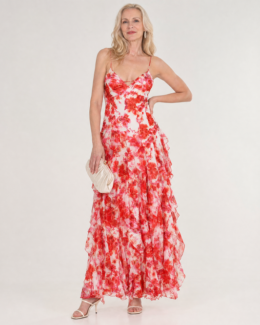 Vugeh | Robe midi sans manches à volants floraux aquarelle