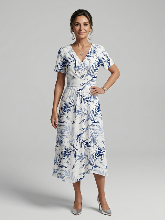 Kael | Robe Midi Imprimé Botanique Doux Col V