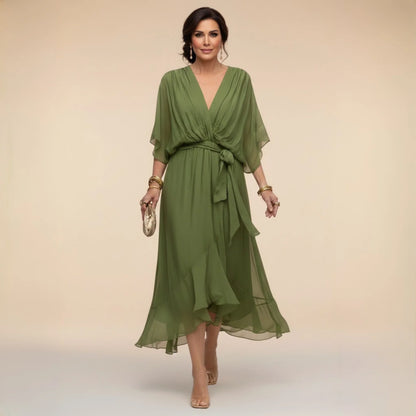 Brianna™ | Elegant V-neck Chiffon Dress