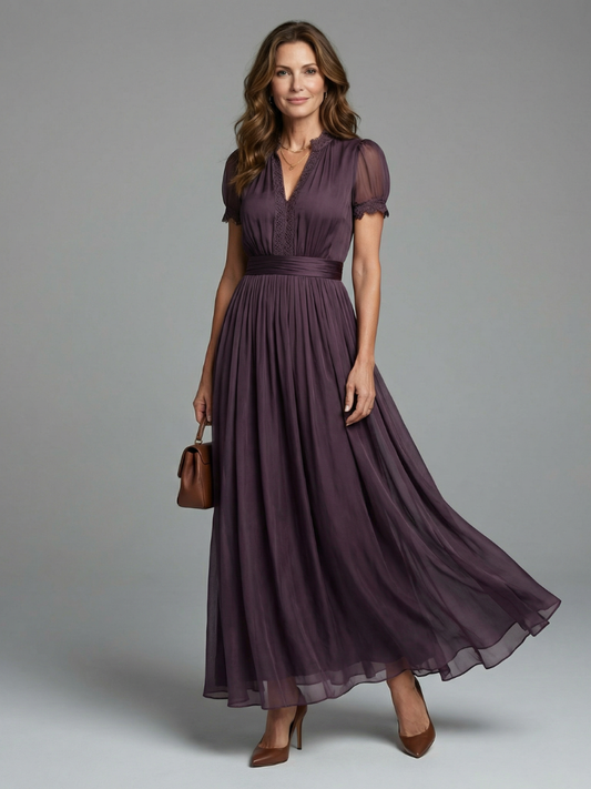 Elia | Robe Maxi à Taille Froncée avec Ouverture en Clé
