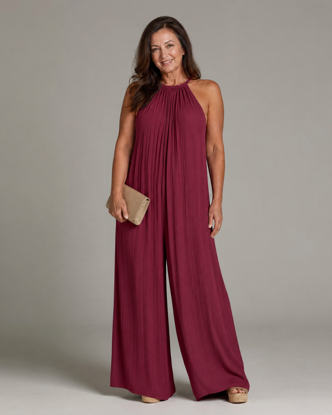 Sylvara | Combinaison Relaxed à Encolure Halter Plissée et Jambes Larges