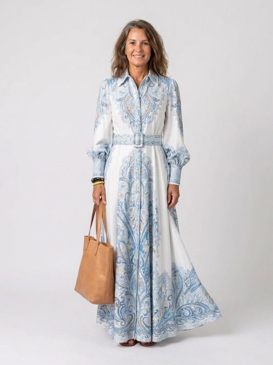 Sierra | Robe maxi à manches longues imprimée et col montant