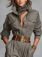 Magda | Bawełniano-lnianie kombinezon z długim rękawem