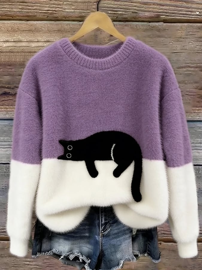 Aileen™ | エレガントな猫プリントオーバーサイズセーター