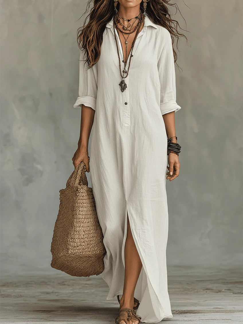 Robe maxi noire avec boutons | Soline™