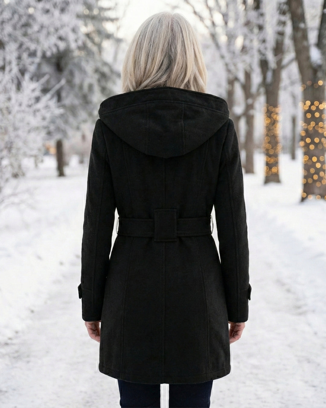 Olga | Wełniany płaszcz z kratkowanym kołnierzem