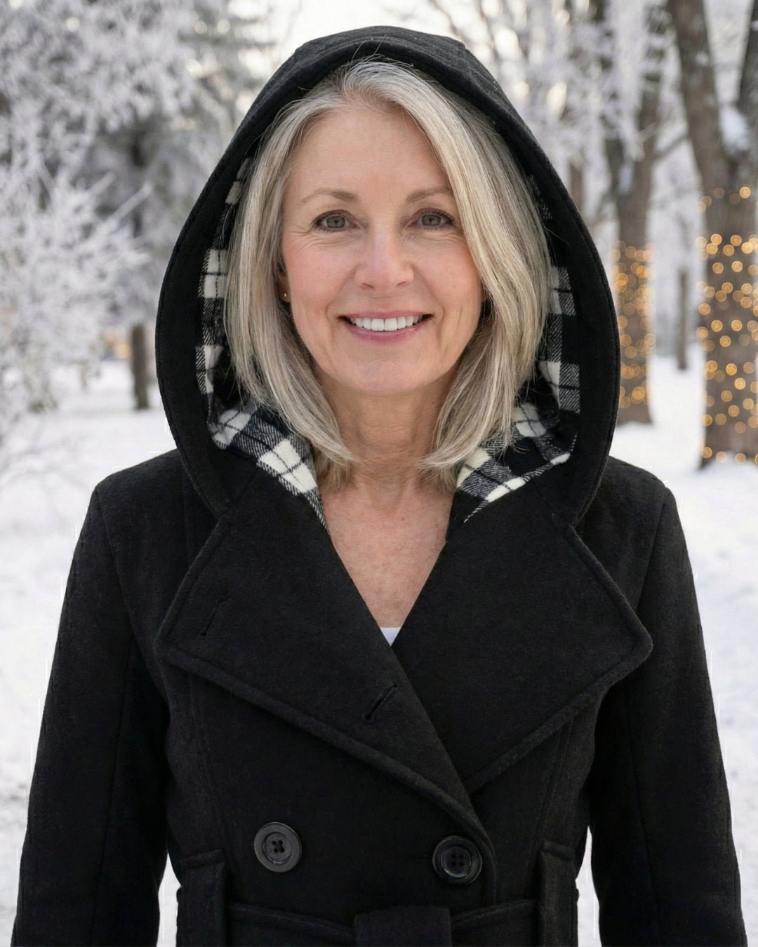 Olga | Wełniany płaszcz z kratkowanym kołnierzem