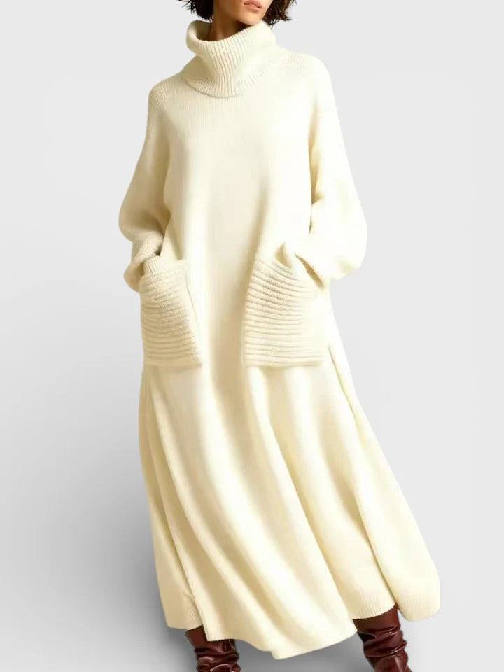 Kanimira™ | Elegancka dzianinowa sukienka z wysokim kołnierzem