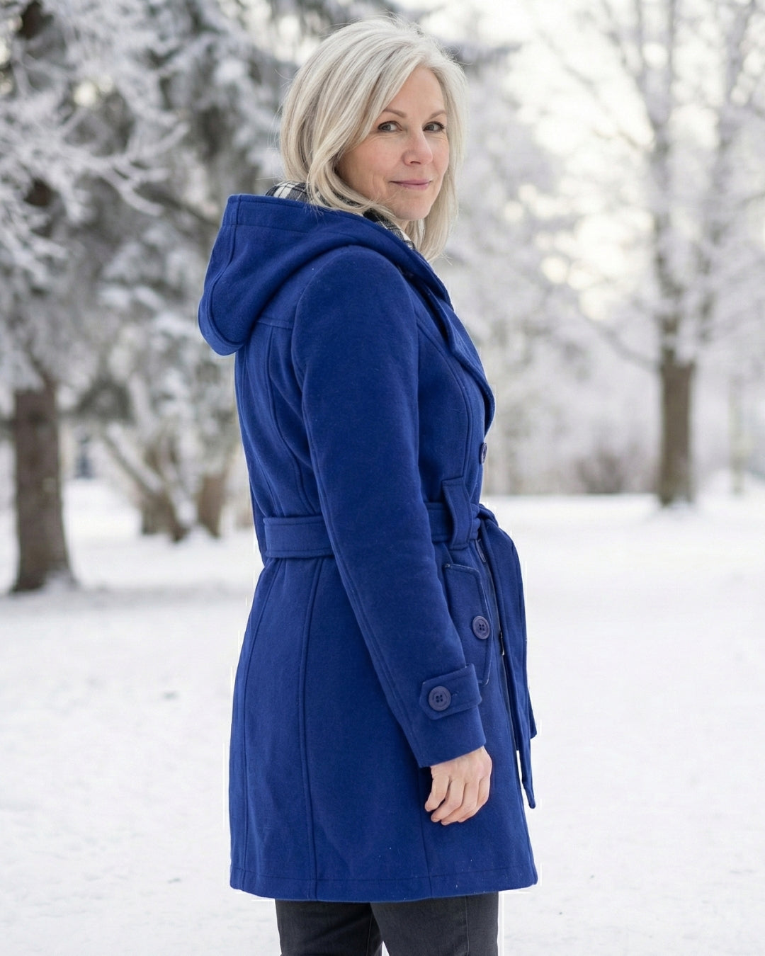 Olga | Wełniany płaszcz z kratkowanym kołnierzem